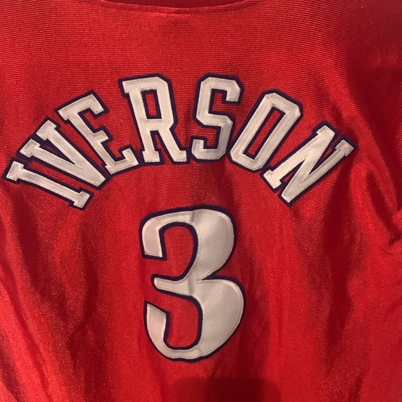 Super Rare Champion Dual Tag Authentic 2001 Allen Iverson 76s Red Alt Jersey 44 - Picture 9 of 10